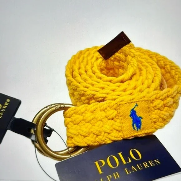 Polo Ralph Lauren Men's Woven Double 0-Ring Pull-Back Belt Yellow Size L. - Picture 1 of 4
